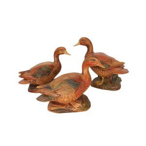 3 Vintage Hand Painted Ceramic Duck Figurines Lot 5.5"